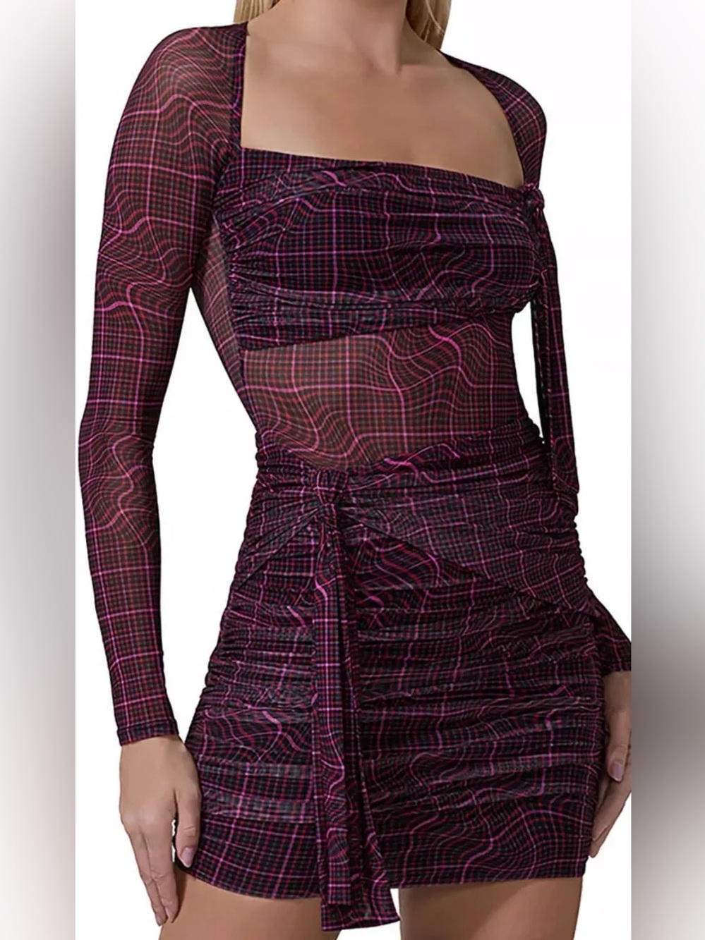 AFRM Plaid bodycon mini dress